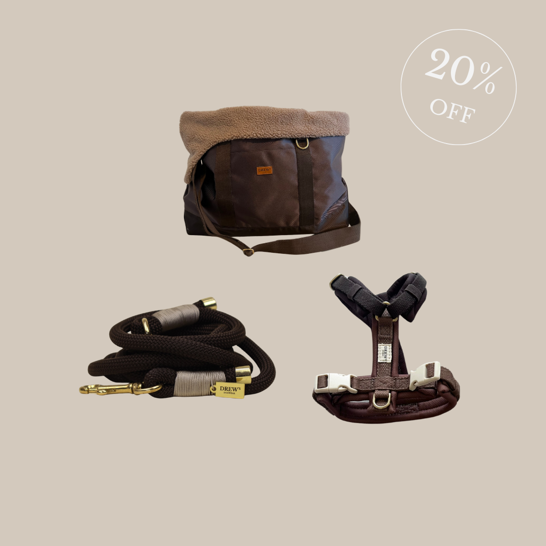 Cali Hundetasche + Chocolate PRO Hundegeschirr + Espresso Brown Standard Hundeleine