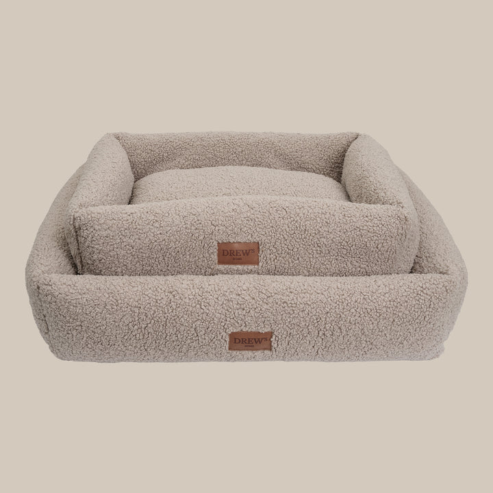 Hundekorb Nuna - Teddyweiches &amp; waschbares Hundebett aus Memory Foam (Taupe)
