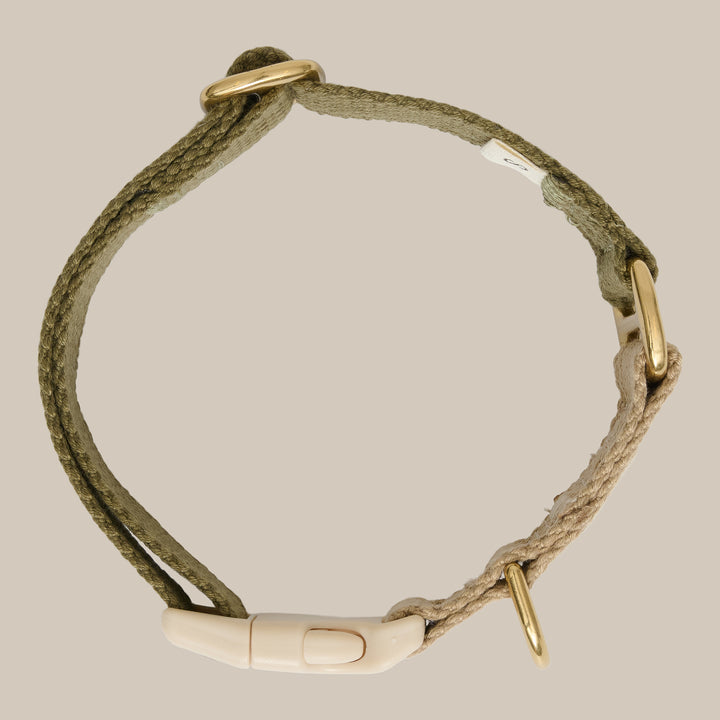 Olive / Blødt & justerbart halsbånd (grøn/beige)